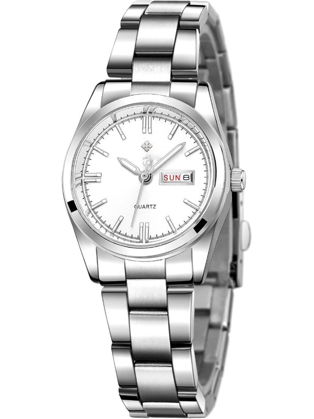 Womens White Dial Analog Quartz Silver Stainless Steel Luminous Waterproof Watch